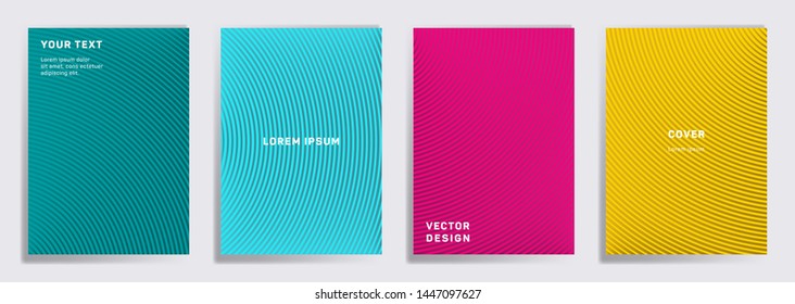 Minimalistic covers linear design. Radial semicircle geometric lines patterns. Cool backgrounds for cataloges, corporate brochures. Lines texture, header title elements. Cover page templates.