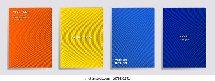 Minimalistic covers linear design. Radial semicircle geometric lines patterns. Digital poster, flyer, banner vector backgrounds. Line stripes circles grid graphics, title elements. Cover pages