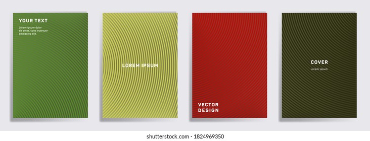Tapas minimalistas de diseño lineal. Patrones de líneas geométricas de semicírculo radial. Antecedentes abstractos de catálogos, revista de negocios. Gráficos de franjas de línea, elementos de título. Diseños de portada definidos.
