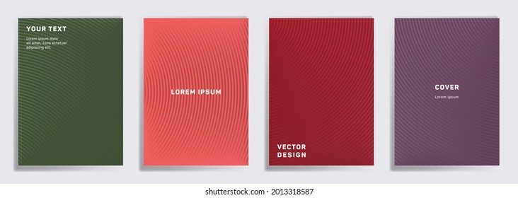 Minimalistic covers linear design. Radial semicircle geometric lines patterns. Digital backgrounds for catalogues, business magazine. Line stripes graphics, title elements. Cover page layouts set.