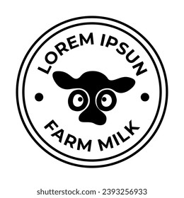 Minimalistic cow's milk logo with funny silhouette of calf's head, cow. Moo fresh farm milk. Vector illustration EPS10