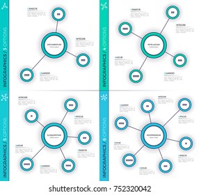 Minimalistic creative 3-6 infographic charts, schemes, designs. Vector template for presentations, data visualization, layouts; annual reports, web design.