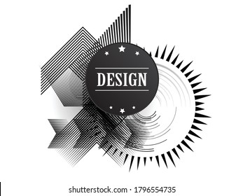 Minimalistic Creative concept . Flat style . Geometric lines and design elements form unusual shape . Vector abstract background . Dynamic banner .
