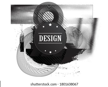 Minimalistic Creative concept . Flat style . Geometric lines and design textured elements form unusual shape . Vector abstract grunge background . Dynamic banner .