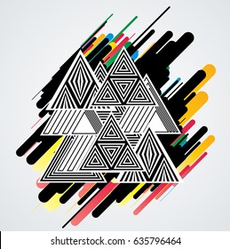 Minimalistic Creative concept . Flat style . Geometric lines and design elements form unusual shape . Vector abstract background . Dynamic banner with triangles.