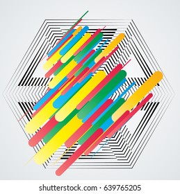 Minimalistic Creative concept . Flat style . Geometric lines and design elements form unusual shape . Vector abstract background . Dynamic banner with triangles.