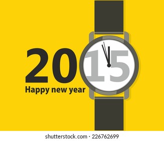 Minimalistic Creative poster with a wristwatch Happy New Year. Flat design