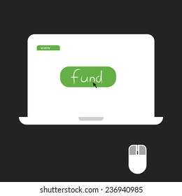Minimalistic crowdfunding concept. Notebook with mouse. Illustration
