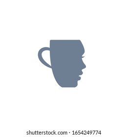 Minimalistic cup logo design concept with girl face silhouette and a mug. Coffee or tea shop, restaurant or store branding