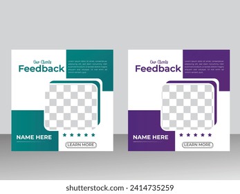 Revisión minimalista de comentarios de los clientes o diseño testimonial con avatar y estrellas de forma abstracta. Plantilla de comentarios de servicio al cliente con vector de marcador de posición de foto. 