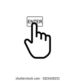 Minimalistic and cute press enter icon vector. With the index finger pointing upwards. Stripes and white background.