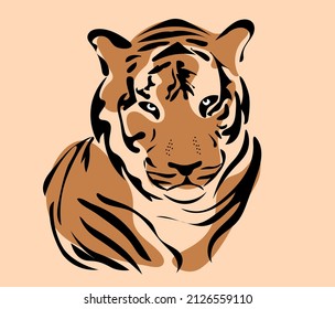 Minimalistic cute tiger. Poster or banner, greeting or invitation cards. African animals, exotic and tropical, king of beasts. Luxury card for fashion magazine. Cartoon flat vector illustration