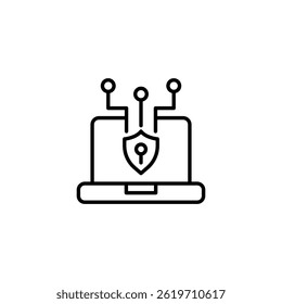 Ilustración de seguridad cibernética minimalista con un icono de portátil estilizado