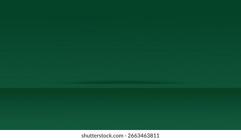 Un fondo verde oscuro minimalista presenta una superficie plana y Horizontal con sombras sutiles que crean profundidad para escaparates de productos o Diseños gráficos con una sensación de conexión a tierra