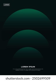 Minimalistic dark green and black gradient background featuring semi-circular shapes arranged in a descending pattern.