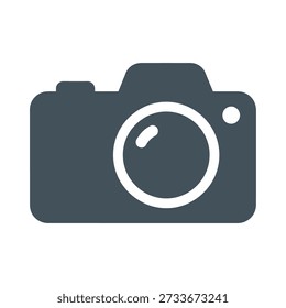 Minimalistic dark grey camera graphic with lens detail
