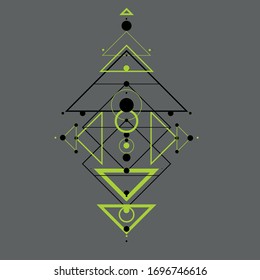 Minimalistic dark grey, neon green and black composition of lines and shapes. Abstract tattoo or background as a design element. EPS 10. Sticker
