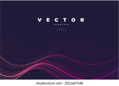 Minimalistic dark vector illustration with pink thin wavy lines on the black background