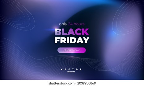 minimalistic dark vector template with lettering black friday and pink button and brilliance and curve thin lines 