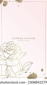 Minimalista y delicado fondo botánico de lujo con rosa dorada. Antecedentes de postales, invitaciones a bodas, cartas, afiches, decoración