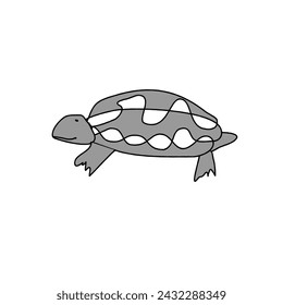 Minimalistic Depiction of a Smiling Turtle with Thick Shell