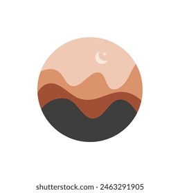 Minimalistic desert landscape with moon and star