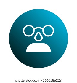 Diseño minimalista de un icono abstracto de la cara con los vidrios en fondo azul con el gradiente