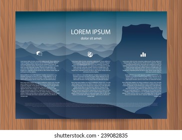 Minimalistic design booklet, pamphlet. Mountains, nature. Used as a template for the design of a booklet, brochure, etc.