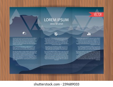 Minimalistic design booklet, pamphlet. Mountains, nature. Used as a template for the design of a booklet, brochure, etc.