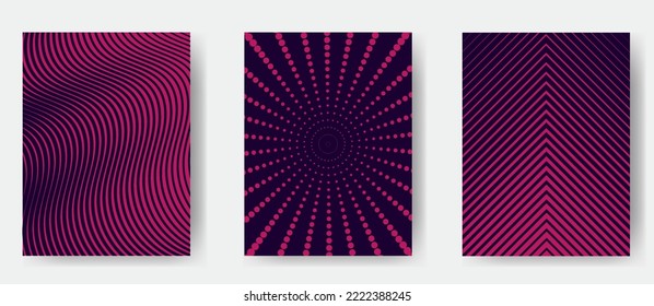 Minimalistic design of bright covers. Geometric halftone gradients.