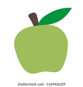 minimalistic design. children's drawing of fruits. green vector apple, simple logo illustration.