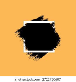 Um design minimalista com uma forma abstrata central criada com traçados de pincel preto em um plano de fundo laranja.