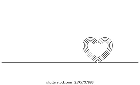 A minimalistic design featuring a continuous line drawing of a heart shape. This simple yet elegant illustration is perfect for Valentine's Day cards, romantic designs