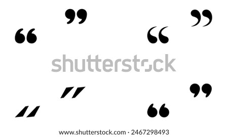 Minimalistic design featuring large black quotation marks, showcasing a bold typographic style. Vector illustration.