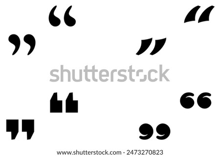 Minimalistic design featuring large black quotation marks, showcasing a bold typographic style. Vector illustration.