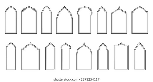 Minimalistic Design Featuring Oriental Style Windows and Arches. Modern Outline Enhance the Elegance of Islamic Architectural Elements.