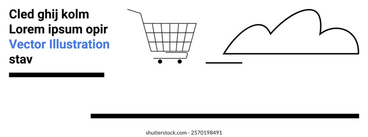 Minimalistic design featuring a shopping cart and a cloud outline. Ideal for e-commerce, online shopping, digital transactions, cloud storage, and web design. Banner for landing page