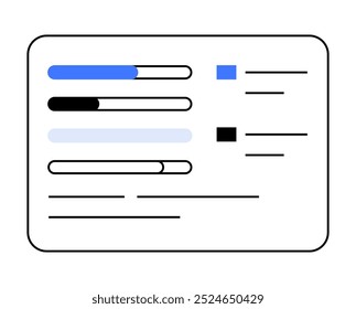 A minimalistic design illustrating a user interface with three progress bars of varying lengths. Ideal for technology, data visualization, productivity tools, project management, and software UI