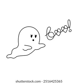 minimalistic design with a loving ghost and the inscription “boo!” black for printing on clothes, T-shirts, cups
