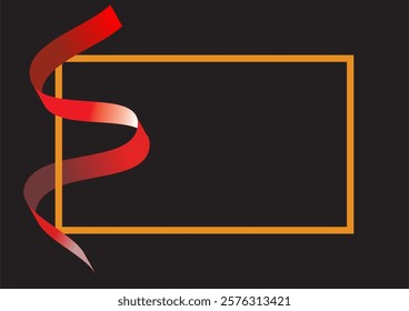 Minimalistic Design with Red Ribbon and Orange Outline on Dark Background