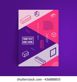 Minimalistic design. Simple isometric shapes composition. Eps10 vector template. Applicable for Covers, Placards, Posters, Flyers and Banner Designs.