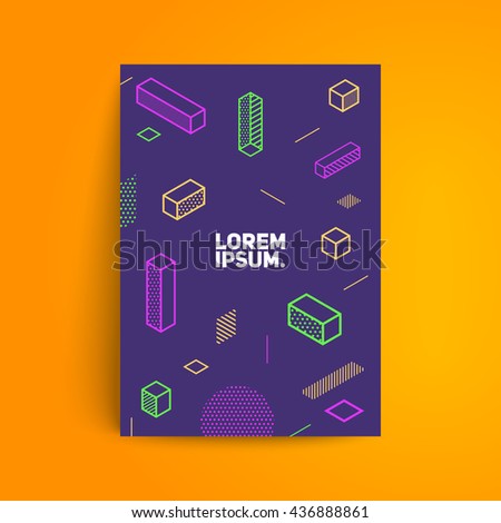 Minimalistic design. Simple isometric shapes composition. Eps10 vector template. Applicable for Covers, Placards, Posters, Flyers and Banner Designs.