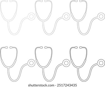 Design minimalista de estetoscópios line art. Perfeito para uso em livros de colorir, projetos de saúde, materiais educacionais, sites médicos. Contorno do estetoscópio, ícones do estetoscópio.