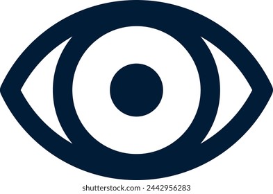 Minimalistic design of a stylized, dark blue eye symbol, with an oval shape.