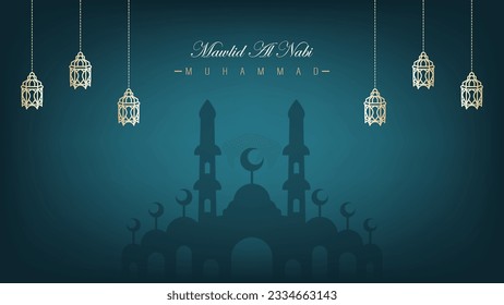 minimalistic design template banner poster celebration of the birthday of the prophet Muhammad SAW