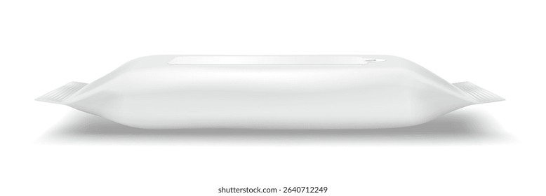 Minimalistic design of a white packaging pouch. Smooth surface with a glossy finish. Ideal for snacks or wet wipes. Gives a clean and modern look.