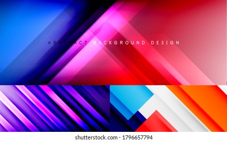 Minimalistic designs, creative concepts, vector geometric abstract background set, neon glowing elements
