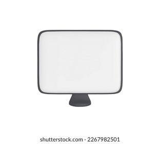 Minimalistic desktop black computer mockup. White background, website template. Blank screen mock up. Empty monitor for web design, branding presentation. 3D vector illustration 