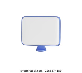 Minimalistic desktop blue computer mockup. White background, website template. Blank screen mock up. Empty monitor for web design, branding presentation. 3D vector illustration