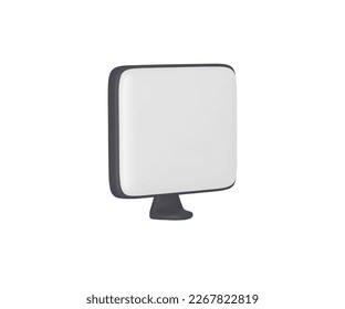 Minimalistic desktop computer mockup.White background, website template. Blank screen mock up. Empty monitor for web design, branding presentation. 3D vector illustration